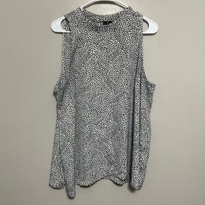 Worthington Blouse XL Black White Excellent Animal Spot Mock Neck Sleeveless Y2k